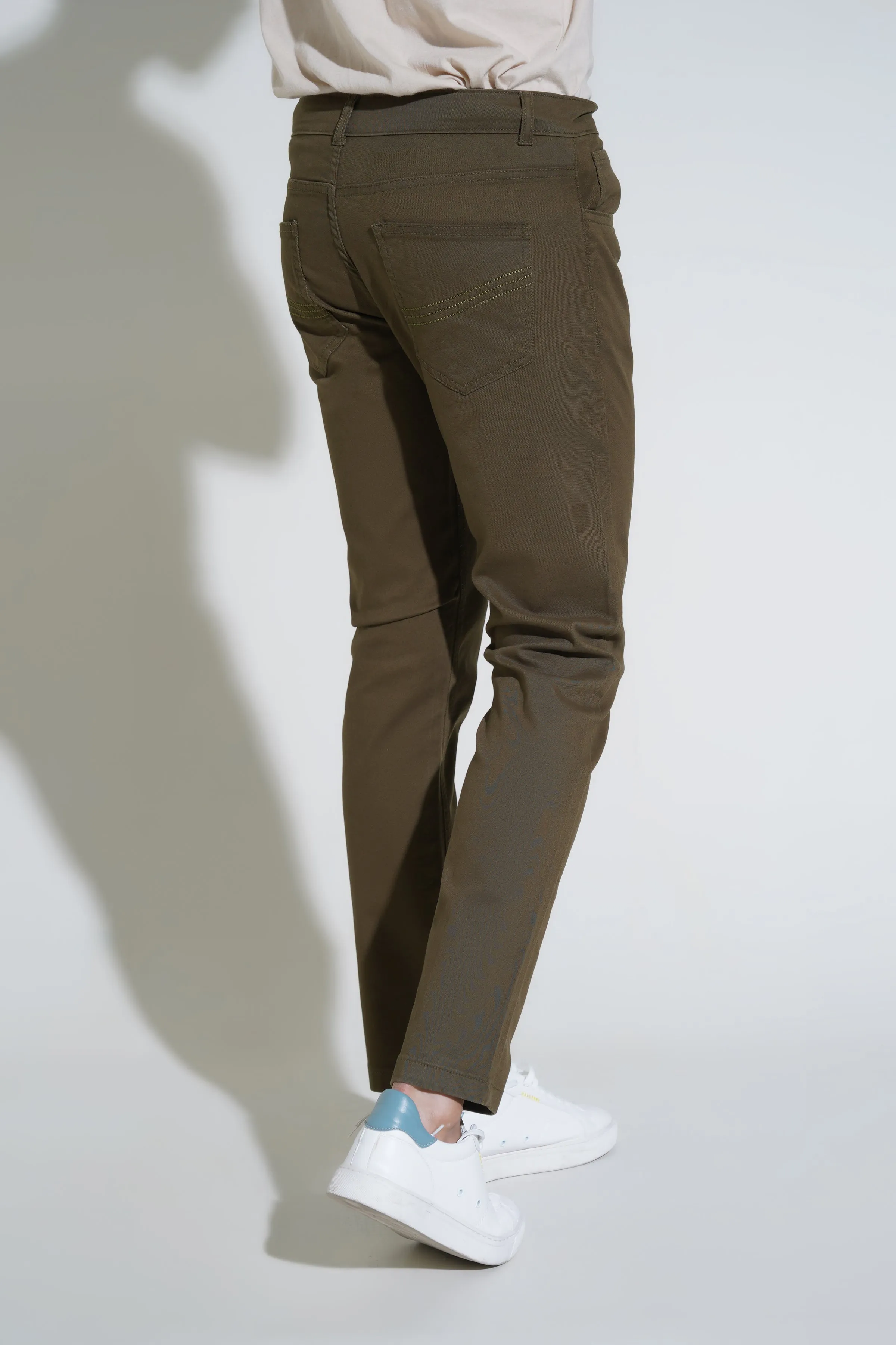 Olive Cotton Pants-Smart Fit