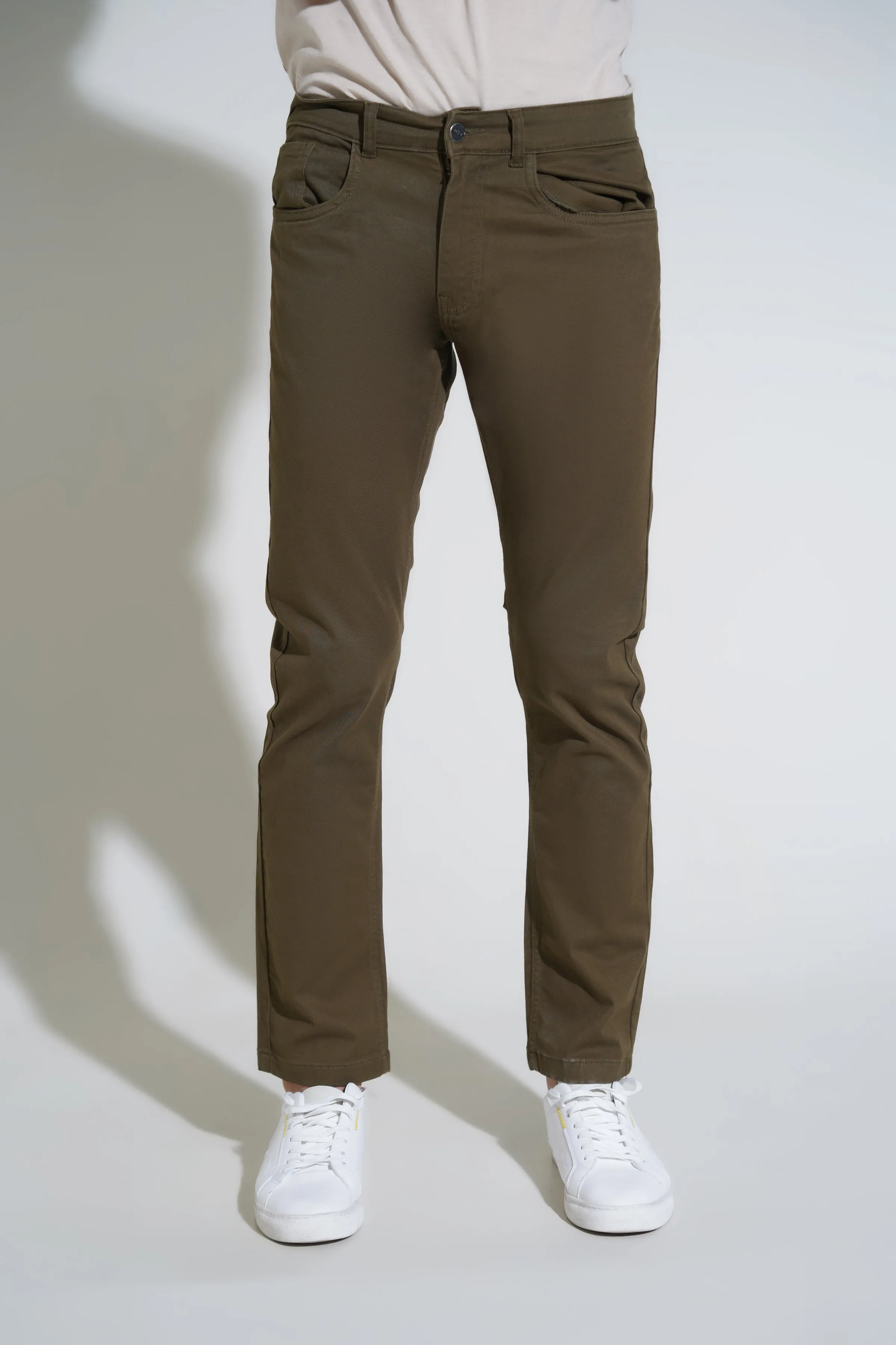 Olive Cotton Pants-Smart Fit