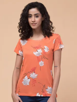 Orange Floral print Relaxed fit T-shirt