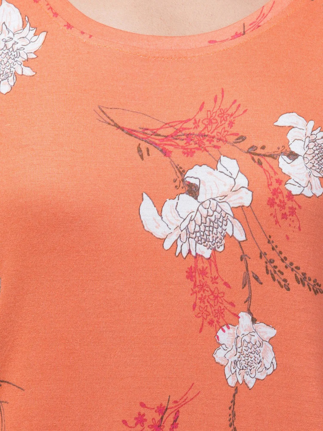 Orange Floral print Relaxed fit T-shirt