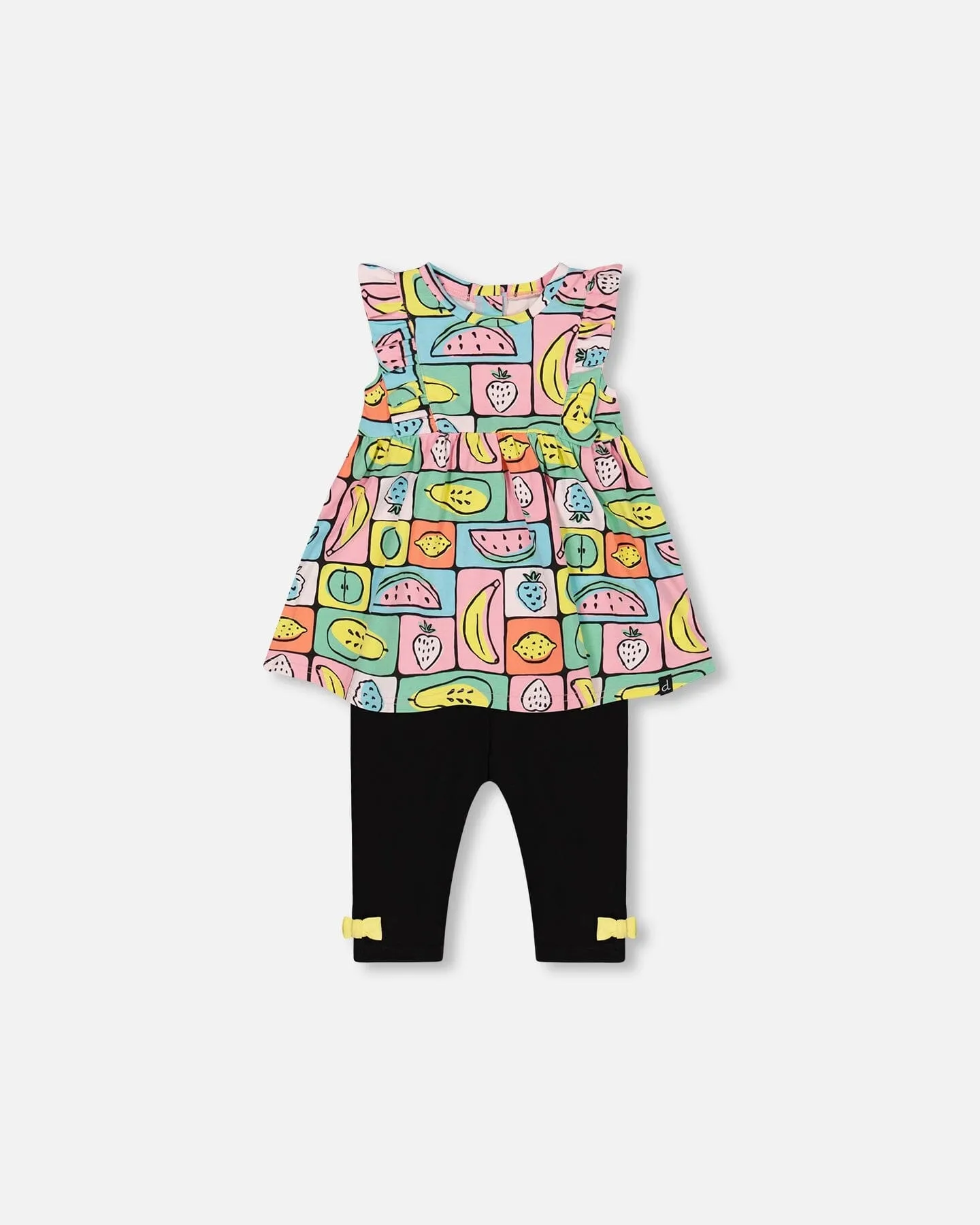 Organic Cotton Jersey Tunic And Capri Set Printed Fruits Square