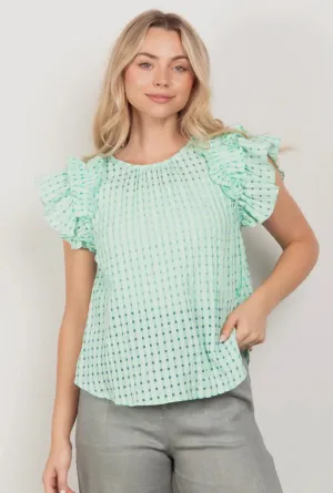 Organza Ruffled Blouse - Green