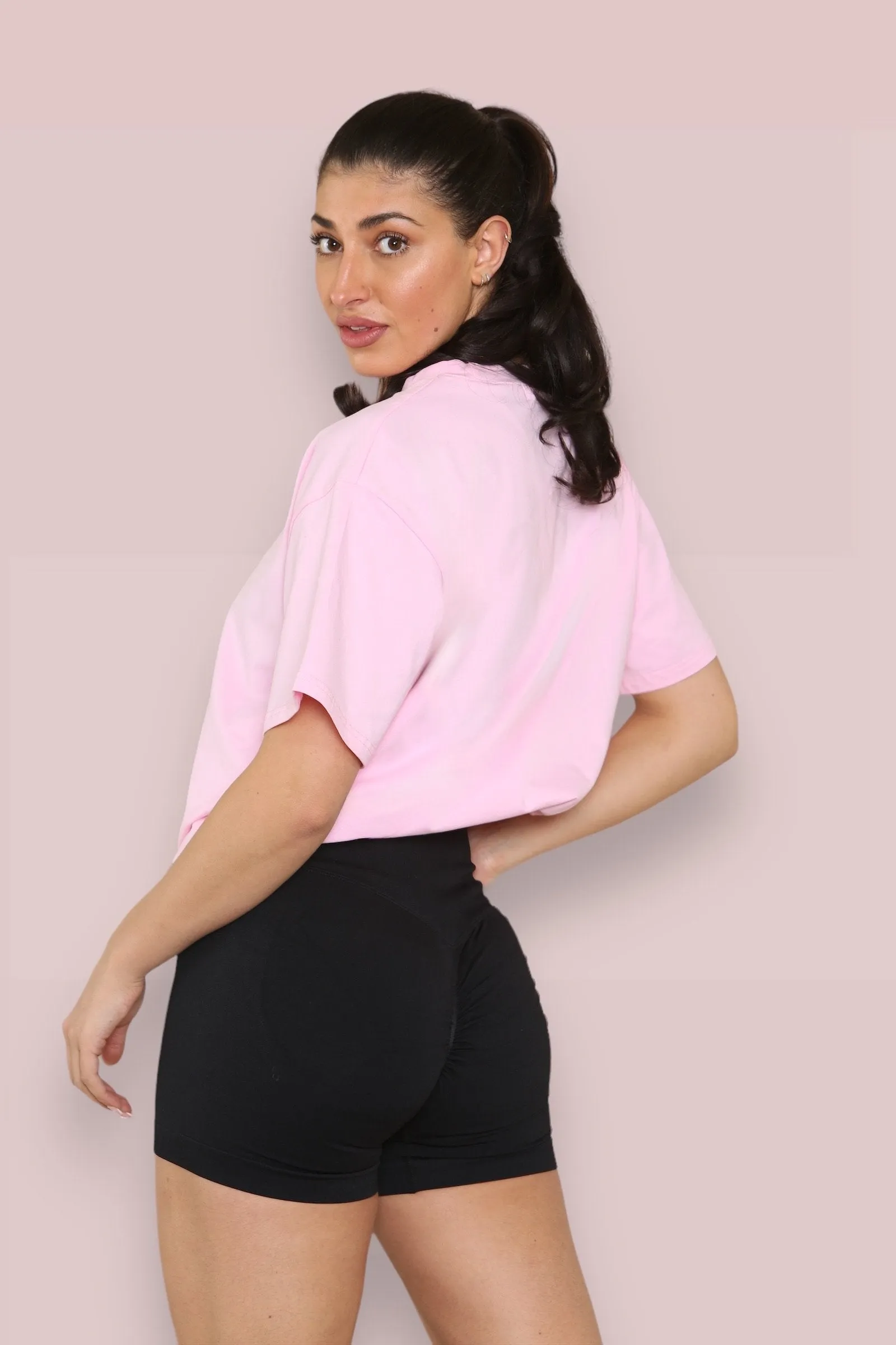 Pink Trendy Letter Printing Valentine's Day Short Sleeve Loose Top