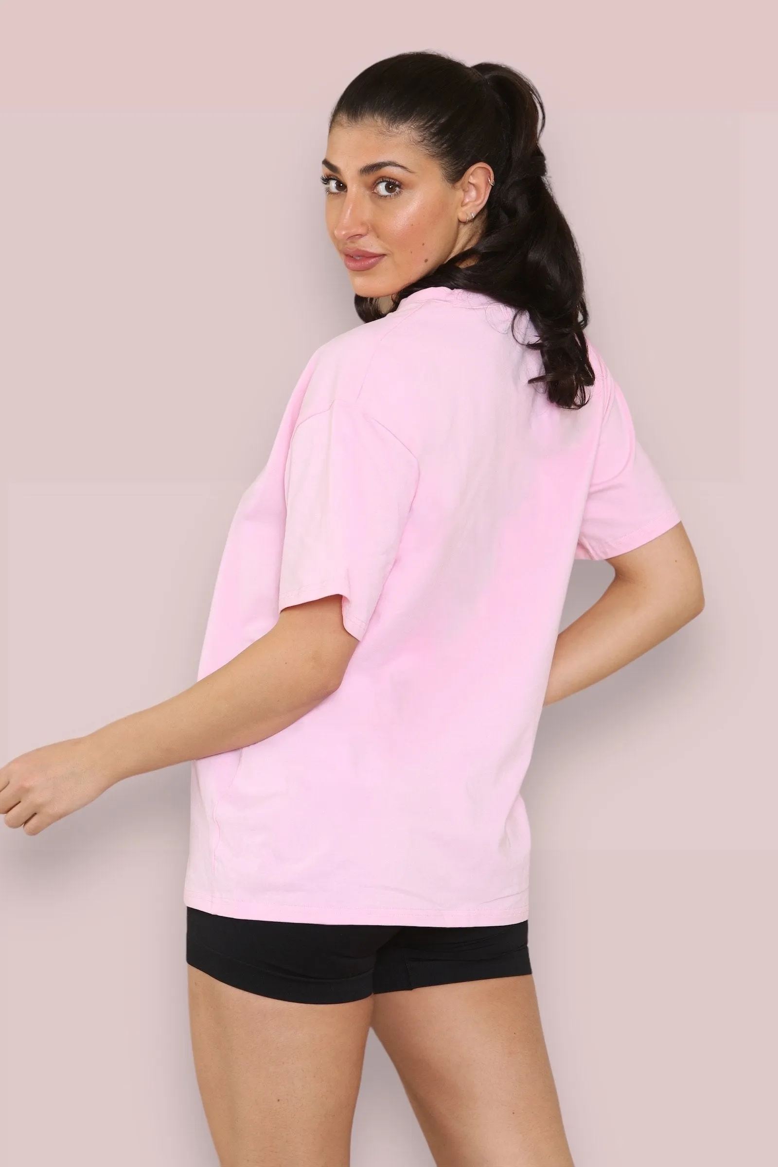 Pink Trendy Letter Printing Valentine's Day Short Sleeve Loose Top