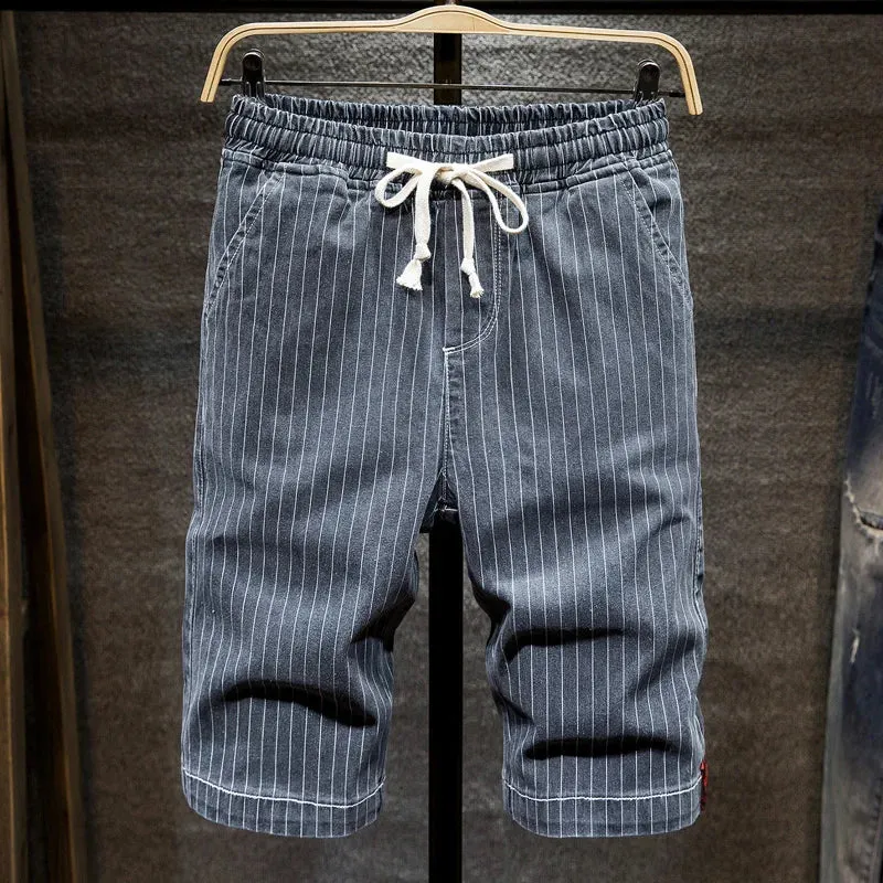 Plus Size Men's Striped Short Jeans Fashion