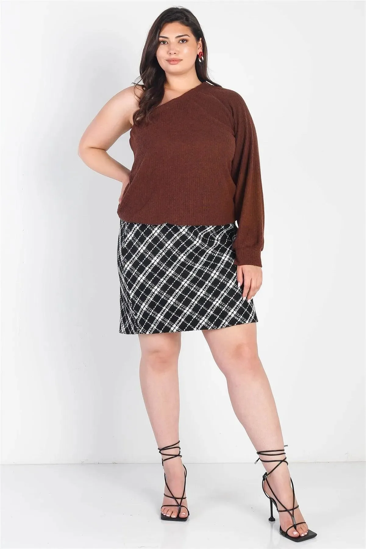 Plus Size Ribbed Textured One Shoulder Top /3-2-1