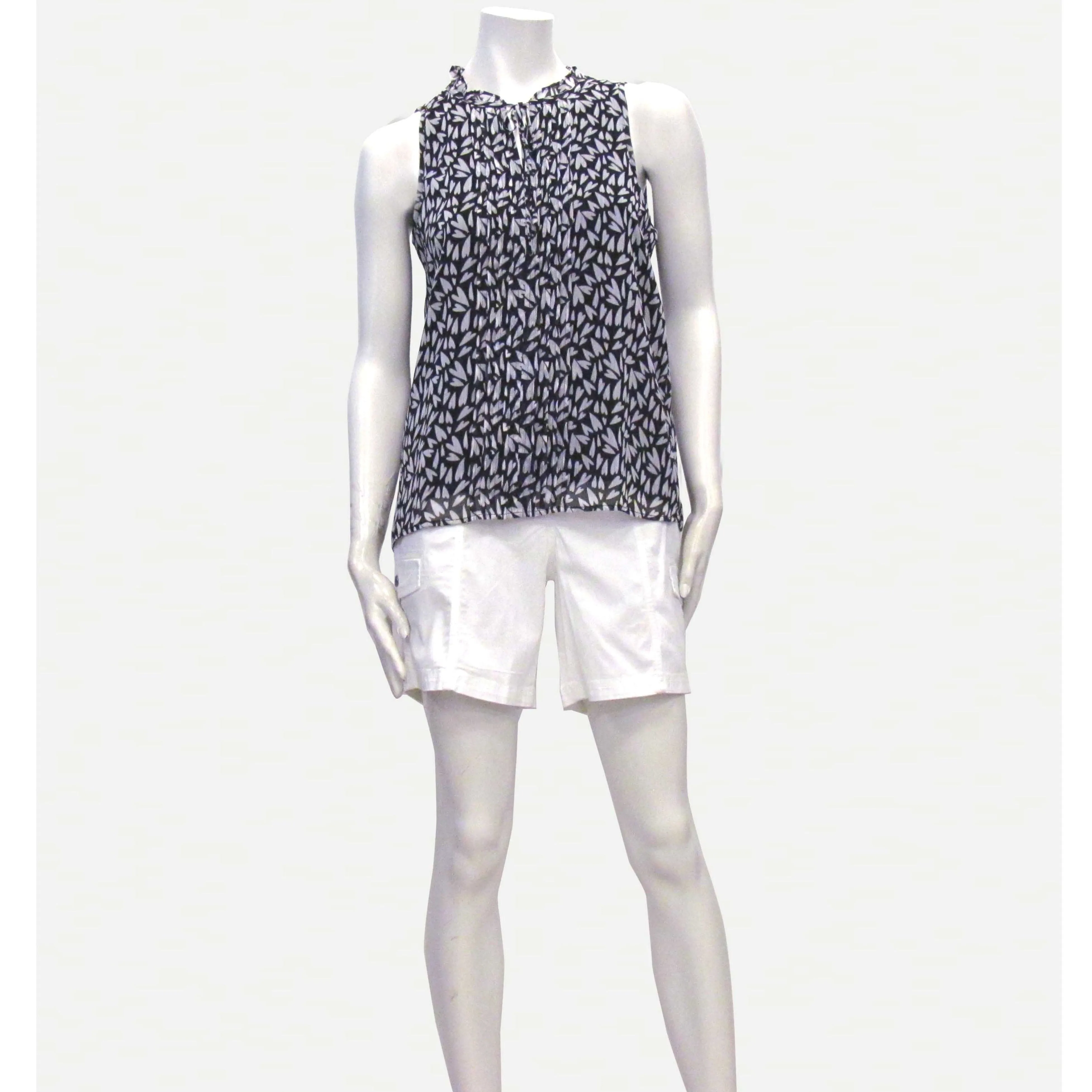 Point Zero Women's Hearts Print Ruffle Neck Sleeveless-Black
