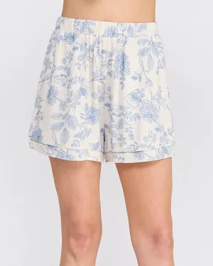 Printed Soft Linen Shorts - Blue