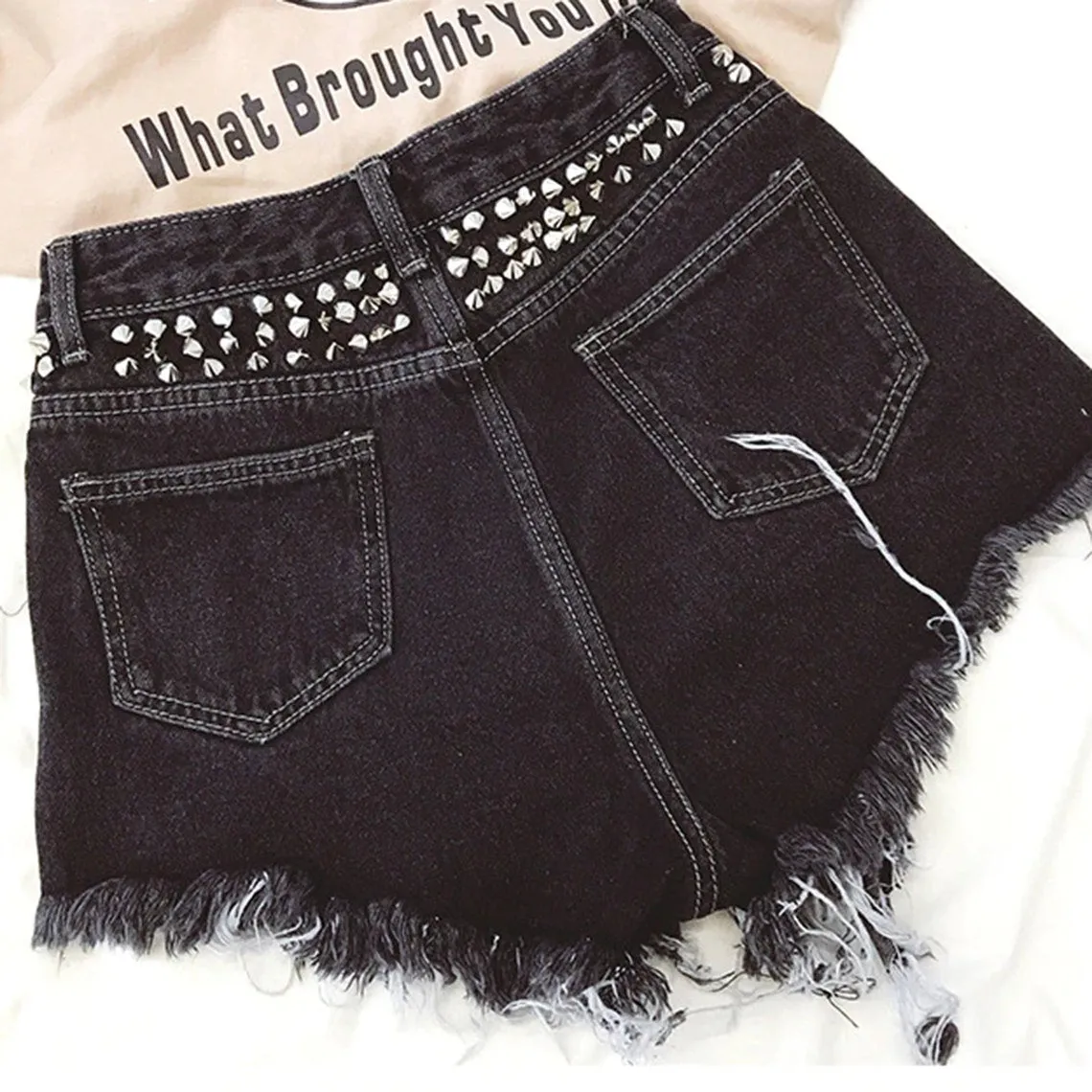 Punk One Side Rivets Streetwear High Waisted Shorts