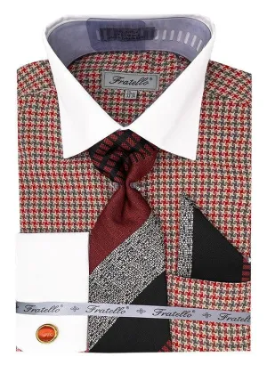 "Daniel Ellissa Men's Red Vintage Houndstooth Dress Shirt & Tie Set"