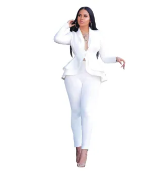 Ruffle Deep V-neck Crop Top High Waist Skinny Pants Set