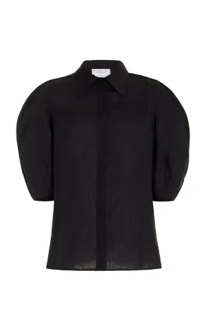 Sansi Top in Black Aloe Linen