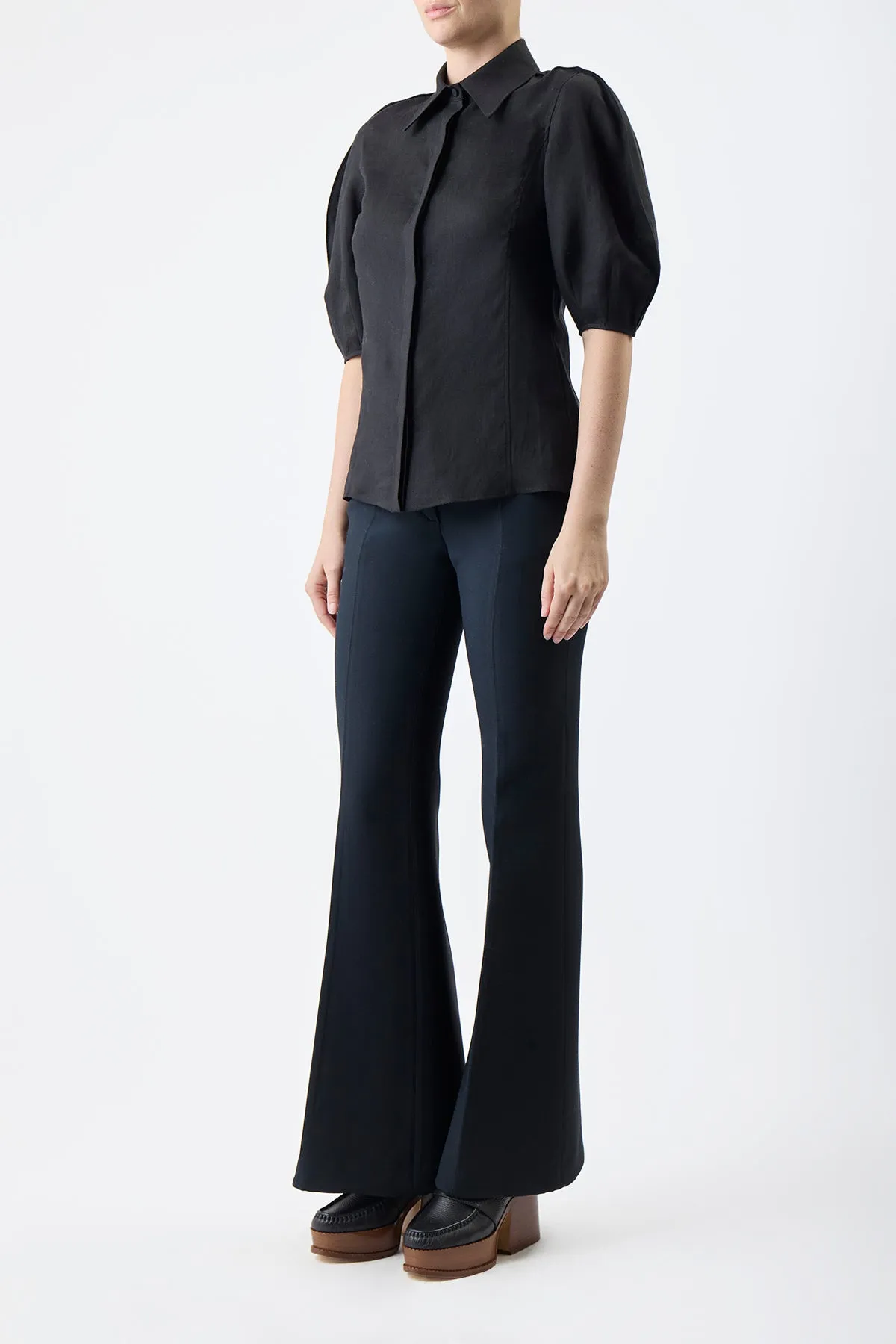 Sansi Top in Black Aloe Linen