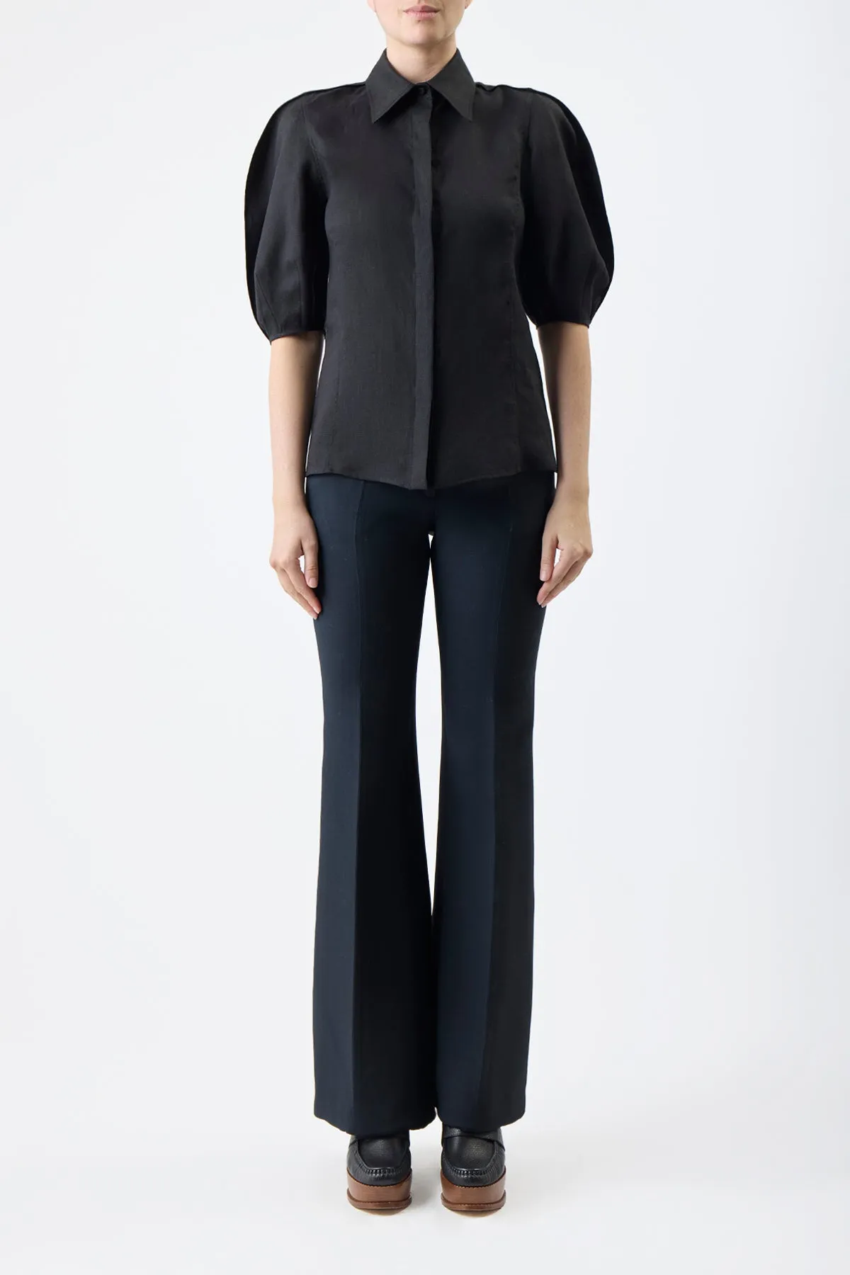 Sansi Top in Black Aloe Linen