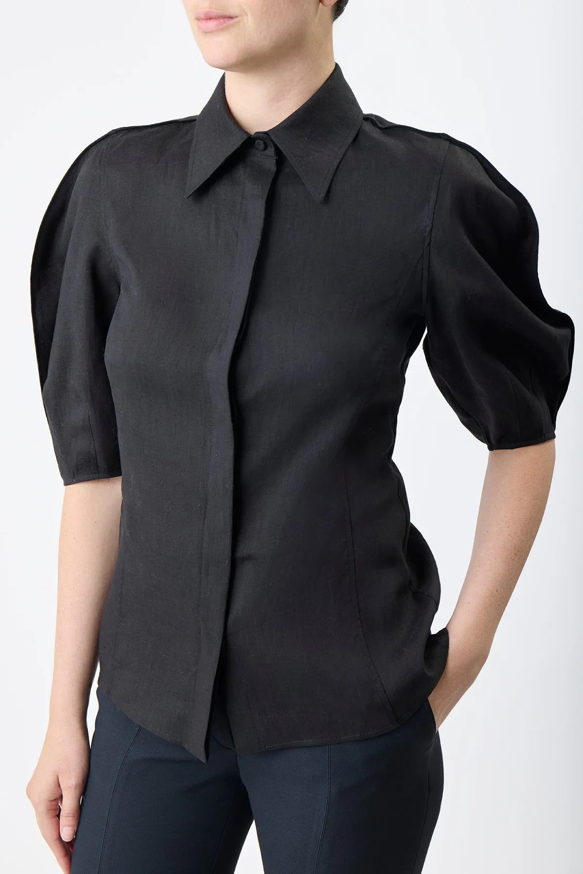 Sansi Top in Black Aloe Linen