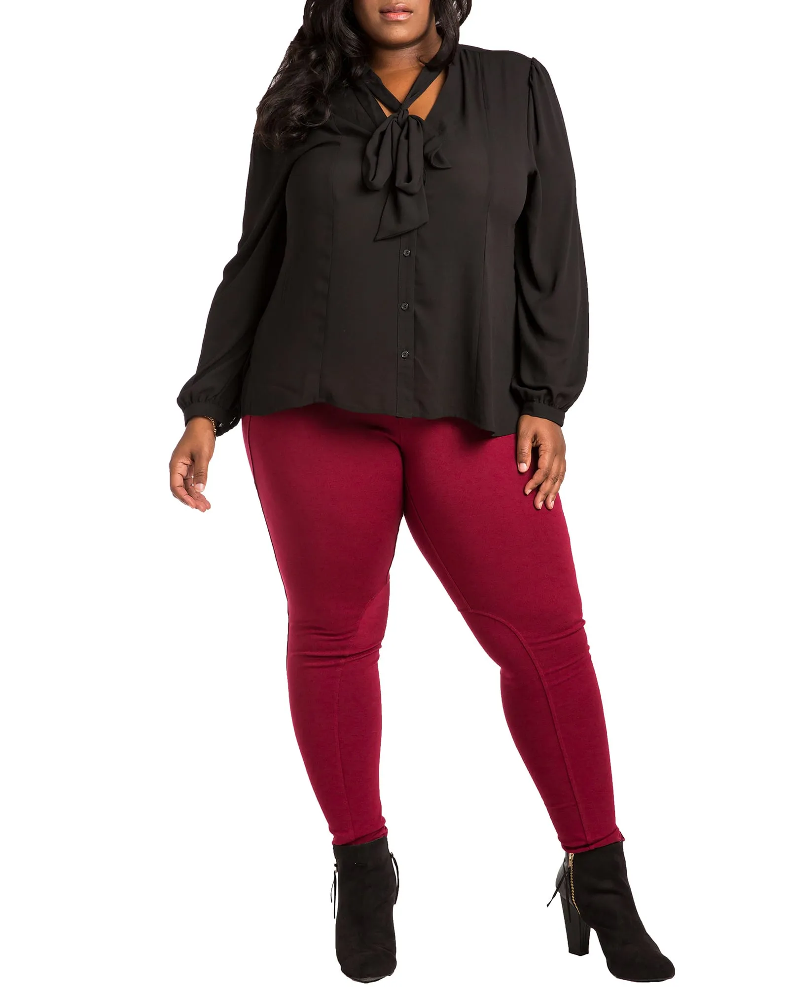 Sarah Button Up Tie Neck Blouse | Black