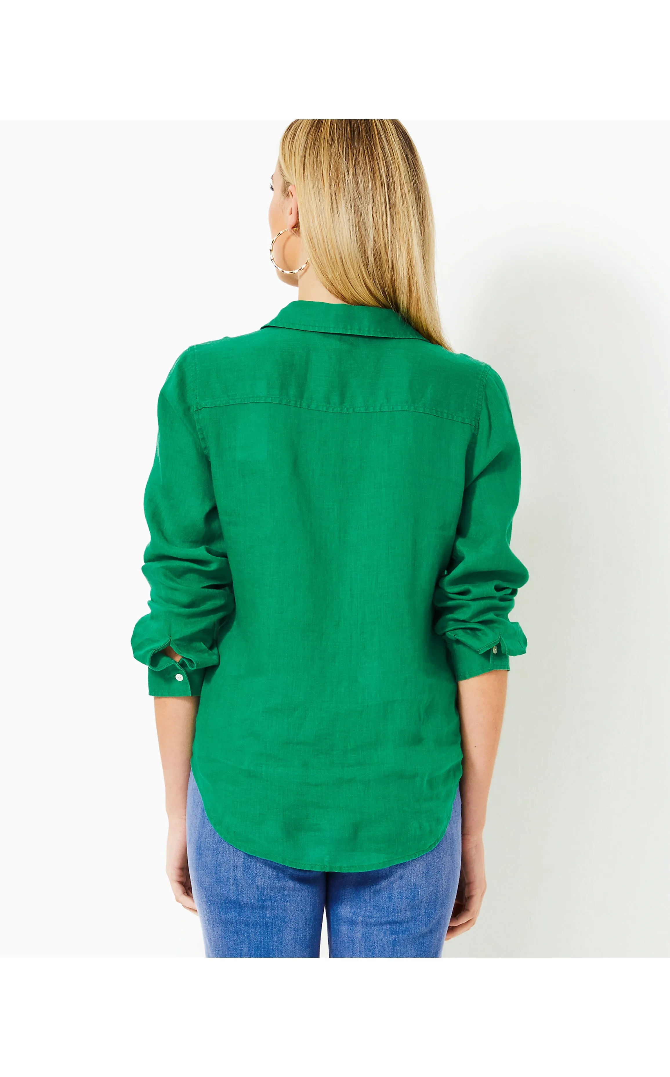 Sea View Linen Button Down Top Fiddle Leaf Green