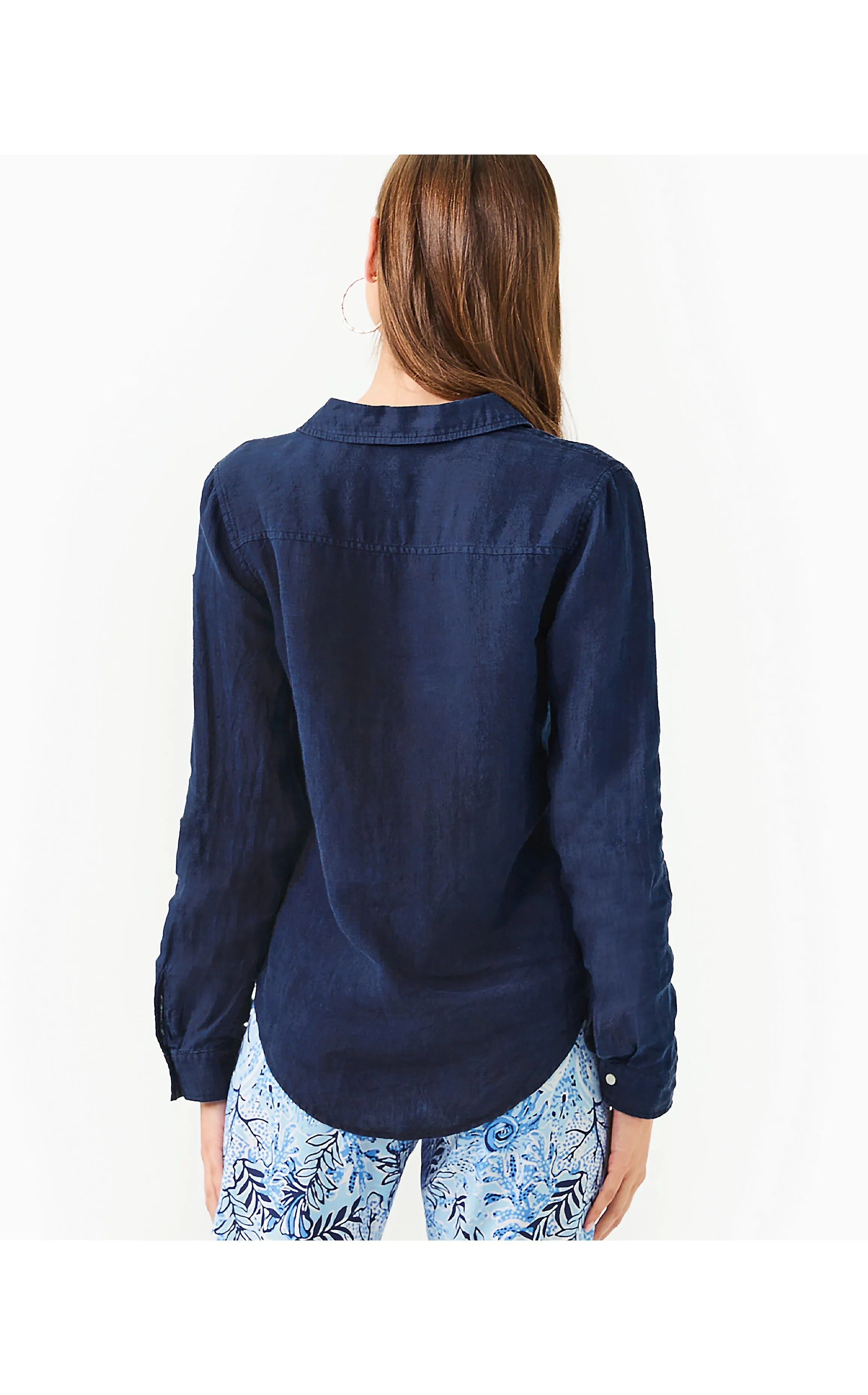 Sea View Linen Button Down Top Low Tide Navy