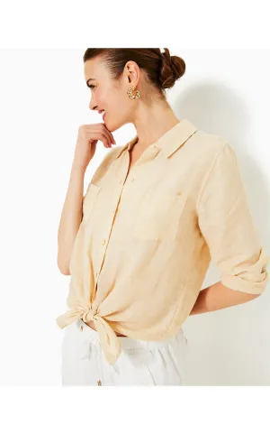 Sea View Linen Button Down Top Sand Bar X Resort White