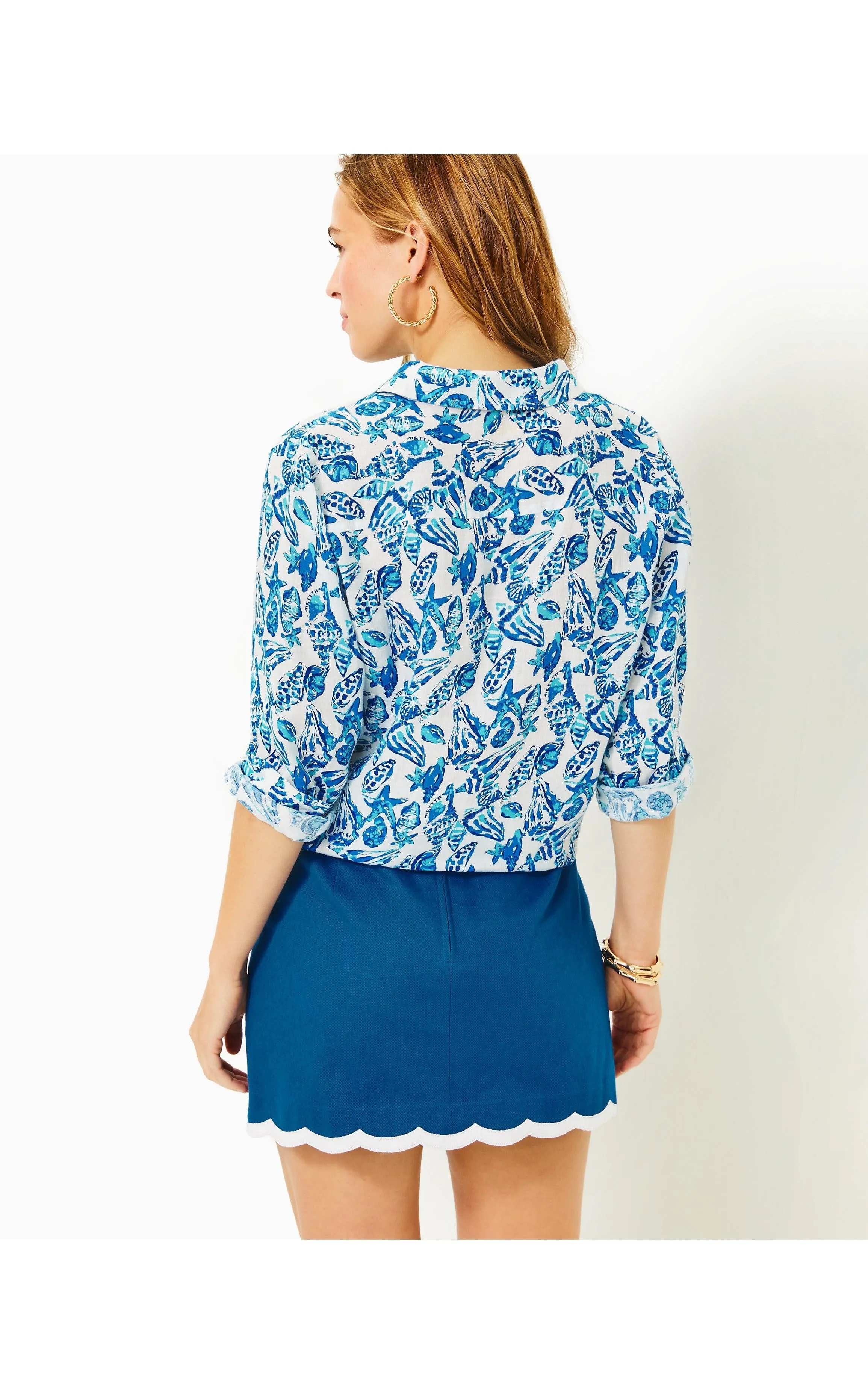Sea View Linen Button Down Top Shell Collector