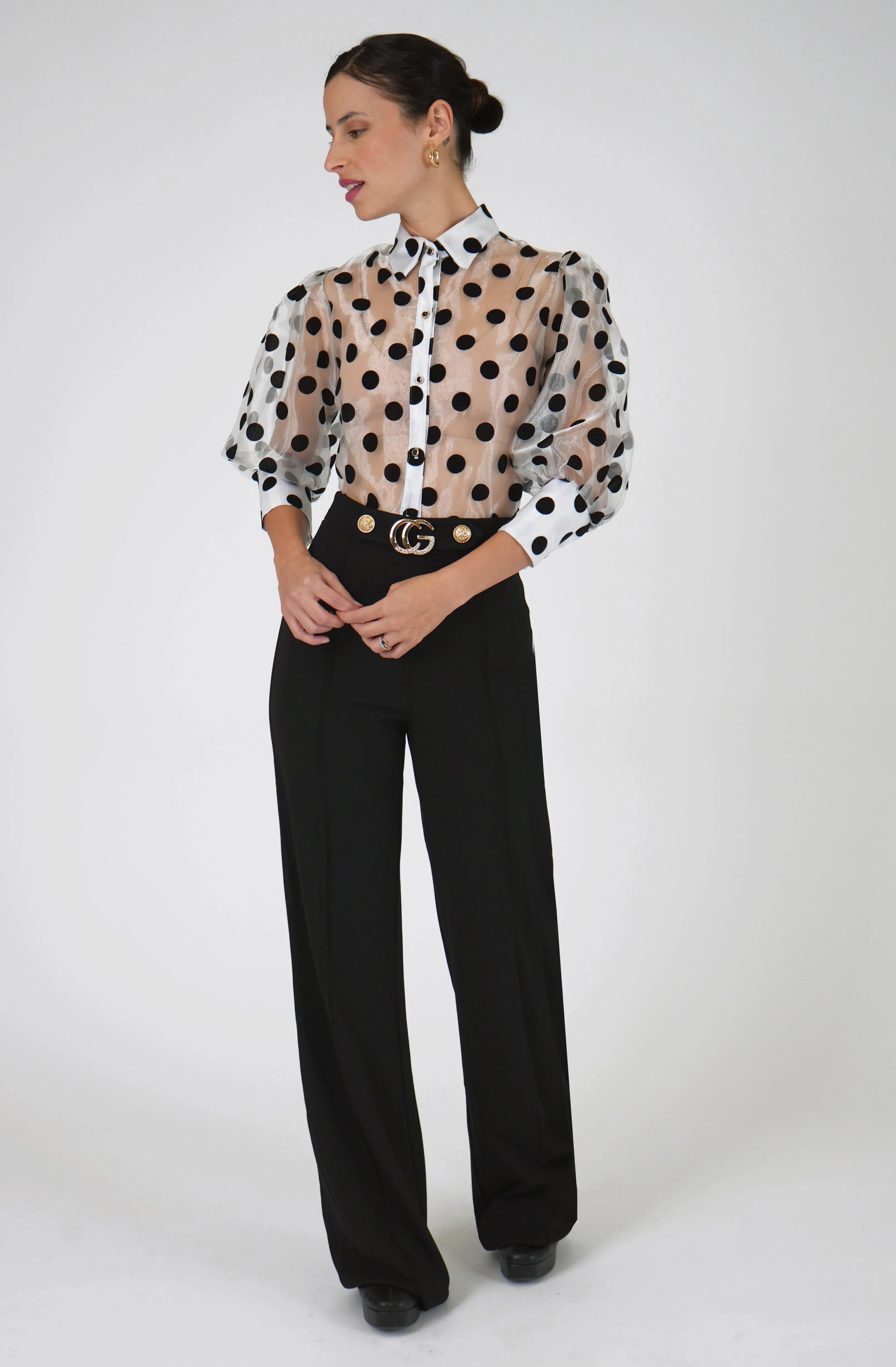 Sheer Organza Blouse with Velvet Dots