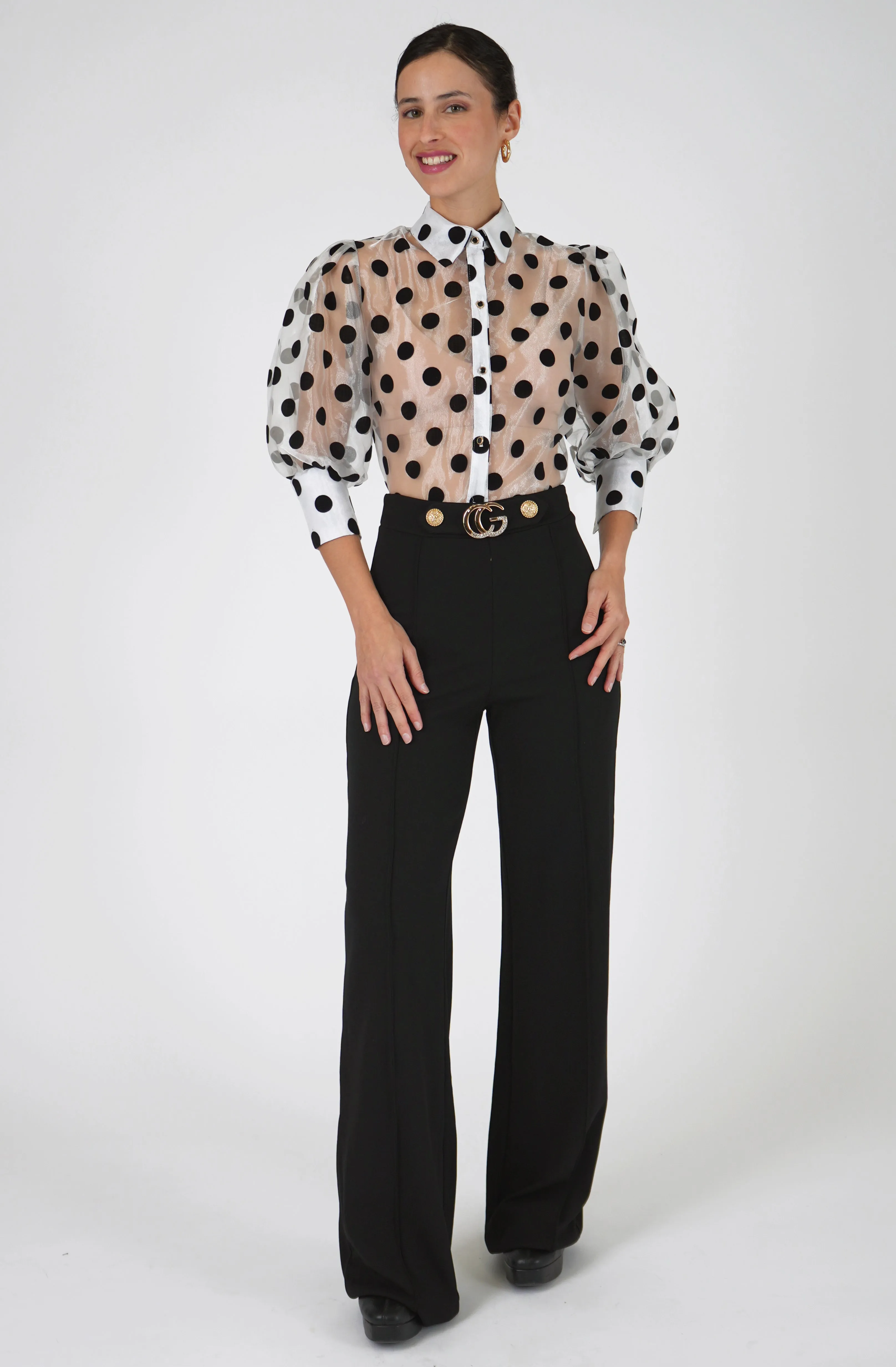 Sheer Organza Blouse with Velvet Dots