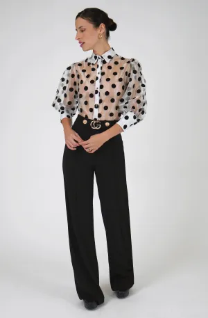 Sheer Organza Blouse with Velvet Dots