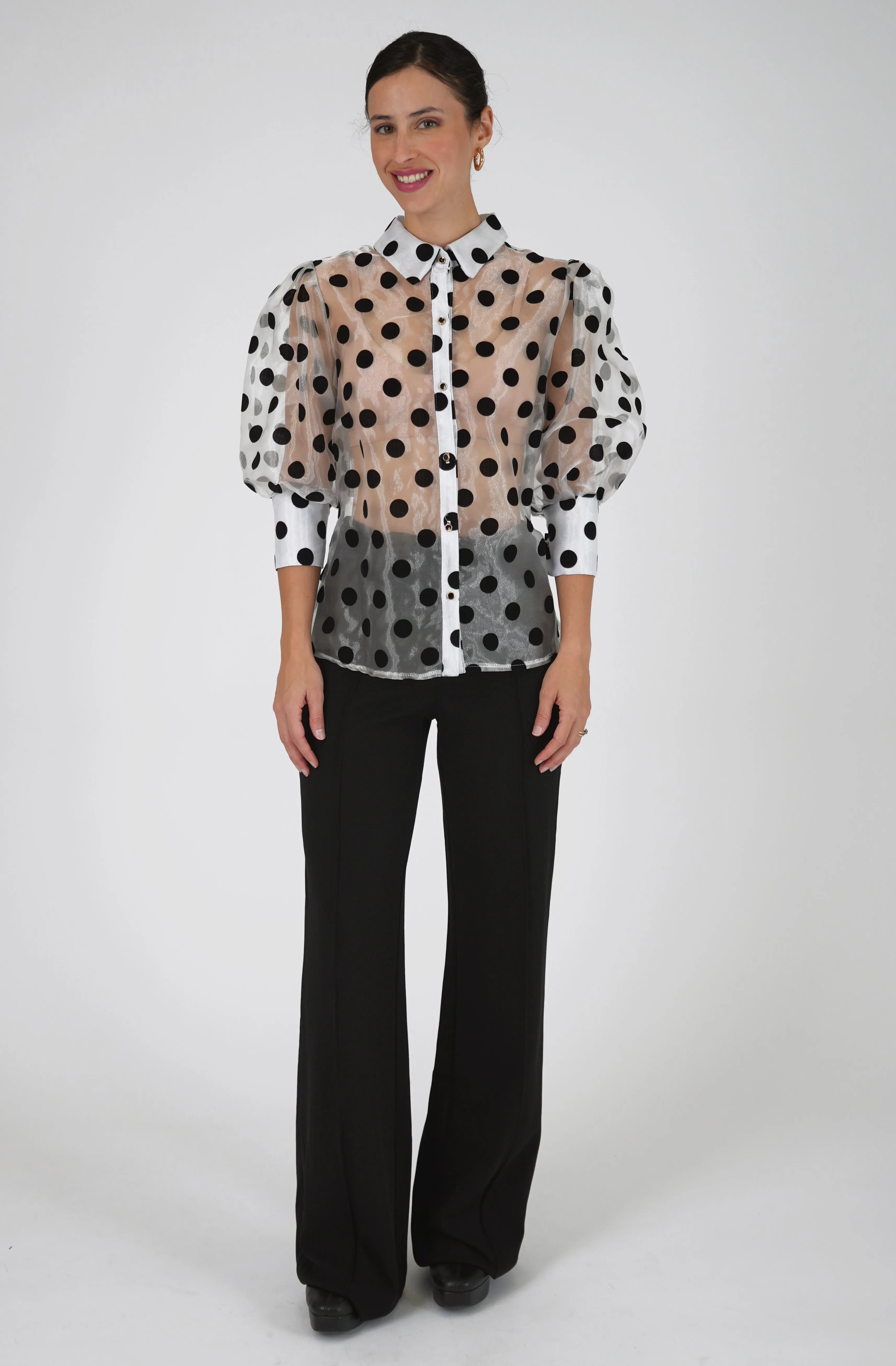 Sheer Organza Blouse with Velvet Dots