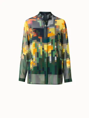 Silk Crêpe Blouse with Flowers at Home Print