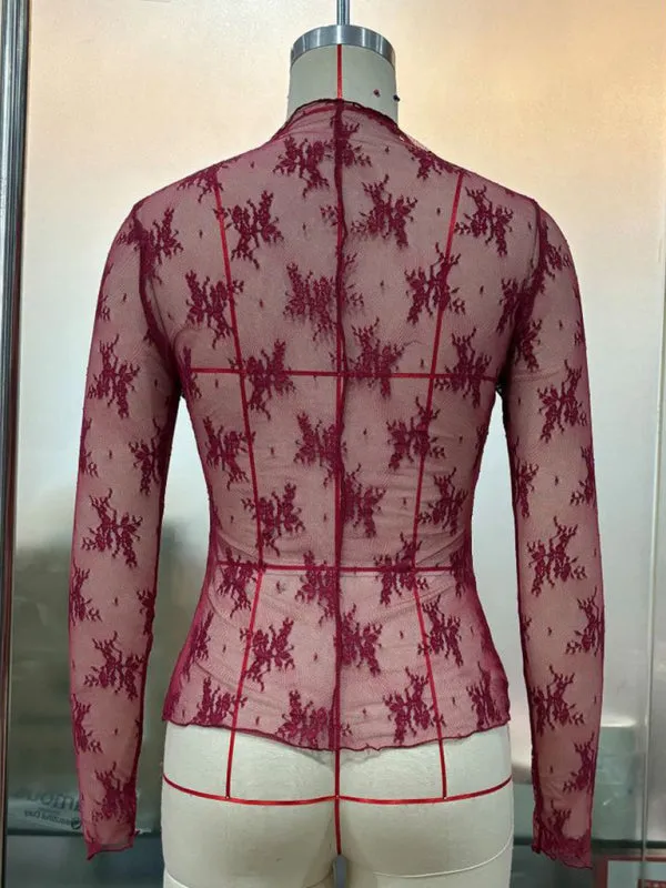 Simone New Breathable Lace Mesh Multi-Color Bottoming Shirt Sexy Hot Girl Trendy Fashion Lace Top