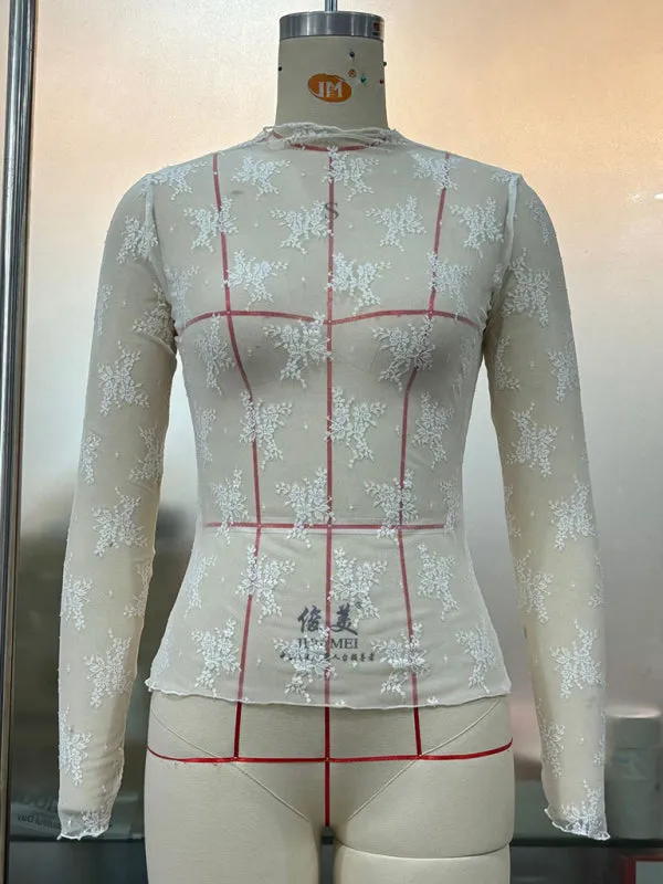 Simone New Breathable Lace Mesh Multi-Color Bottoming Shirt Sexy Hot Girl Trendy Fashion Lace Top