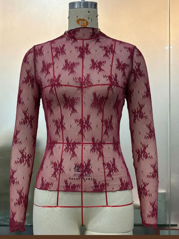 Simone New Breathable Lace Mesh Multi-Color Bottoming Shirt Sexy Hot Girl Trendy Fashion Lace Top