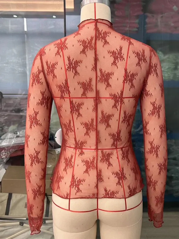 Simone New Breathable Lace Mesh Multi-Color Bottoming Shirt Sexy Hot Girl Trendy Fashion Lace Top