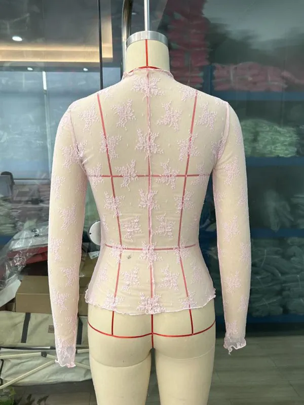 Simone New Breathable Lace Mesh Multi-Color Bottoming Shirt Sexy Hot Girl Trendy Fashion Lace Top