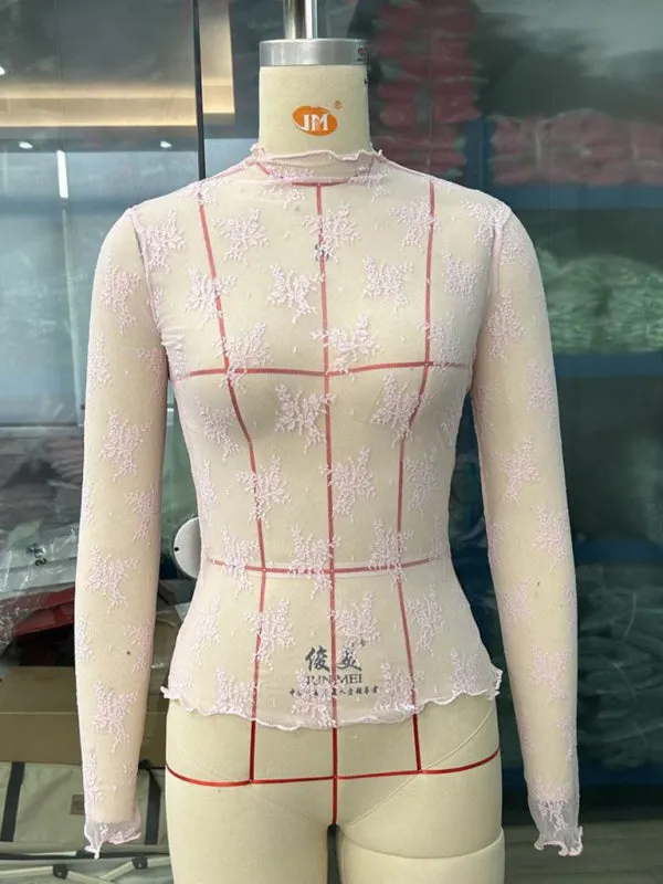 Simone New Breathable Lace Mesh Multi-Color Bottoming Shirt Sexy Hot Girl Trendy Fashion Lace Top