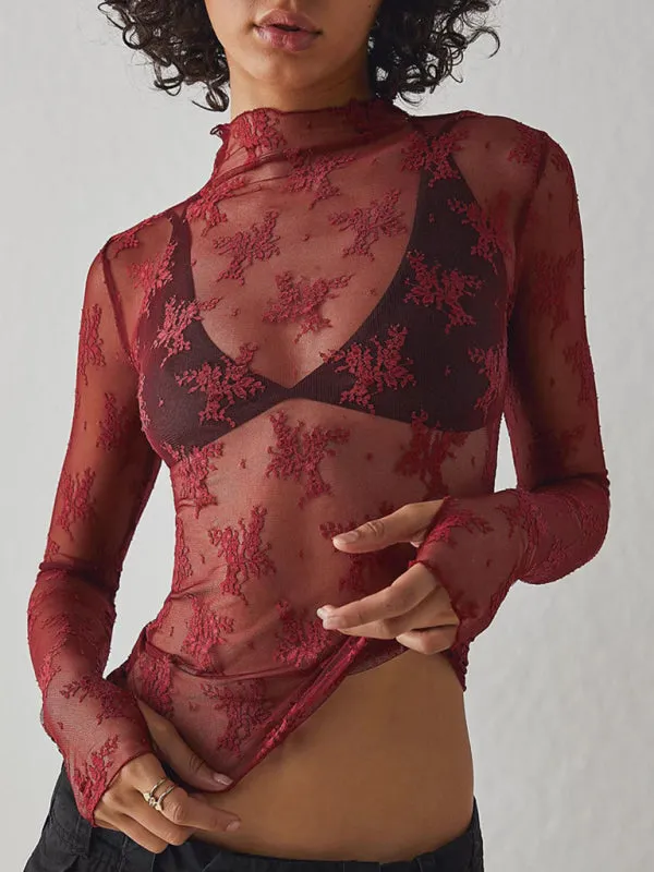 Simone New Breathable Lace Mesh Multi-Color Bottoming Shirt Sexy Hot Girl Trendy Fashion Lace Top
