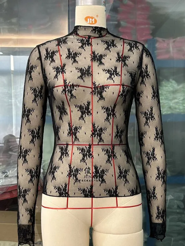 Simone New Breathable Lace Mesh Multi-Color Bottoming Shirt Sexy Hot Girl Trendy Fashion Lace Top