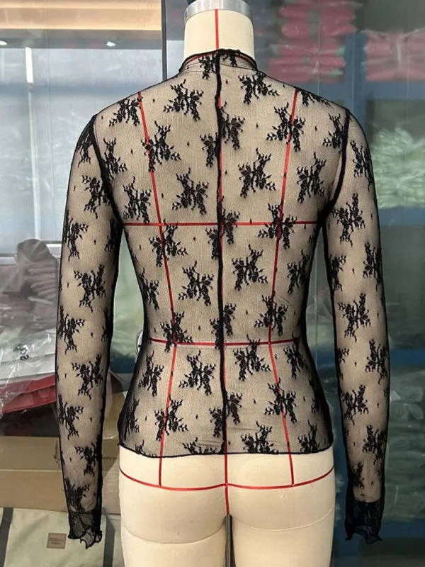 Simone New Breathable Lace Mesh Multi-Color Bottoming Shirt Sexy Hot Girl Trendy Fashion Lace Top