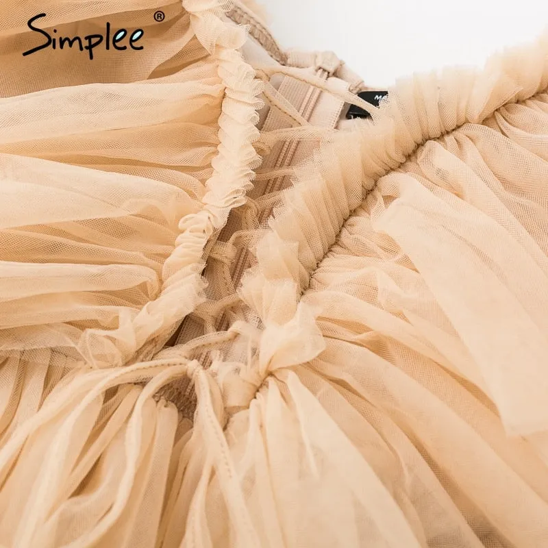 Simplee V neck strap boho mesh blouse women Ruffle short sleeve victoria elegant peplum tops Summer lace up sexy blusas 2018