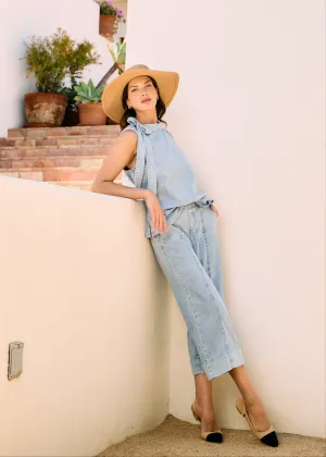 Sleeveless Bow Neck Blouse, Powder Wash