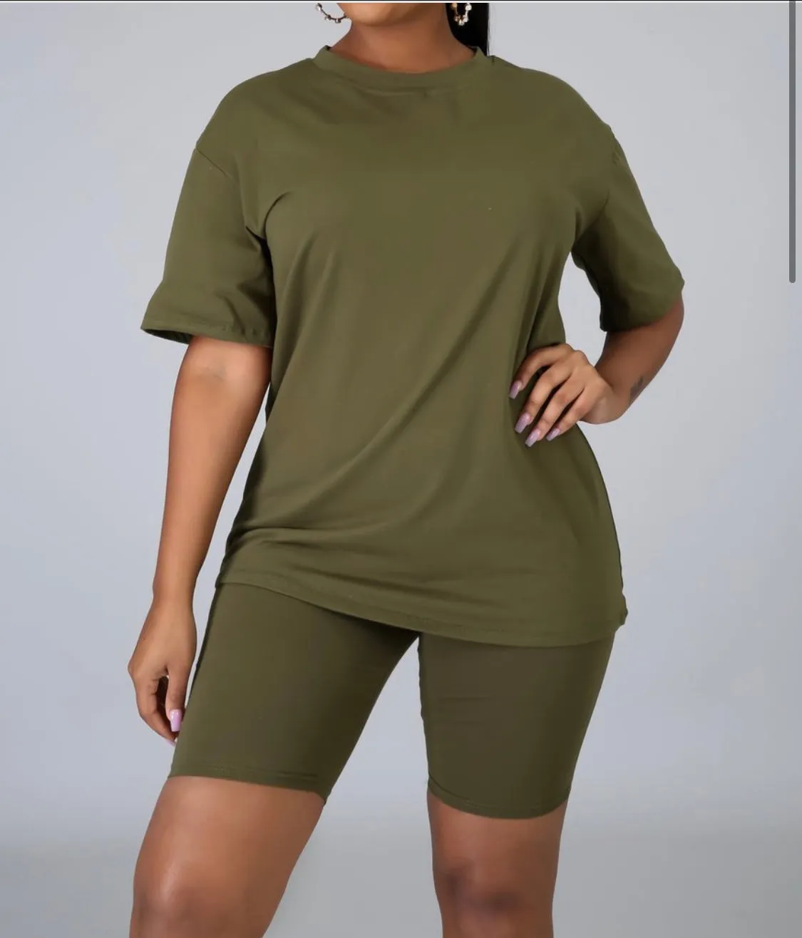 Solid T Shirt & Biker Shorts Set ***(COTTON-SPANDEX MATERIAL for Stretch)MULTIPLE COLORS IN STOCK‼️