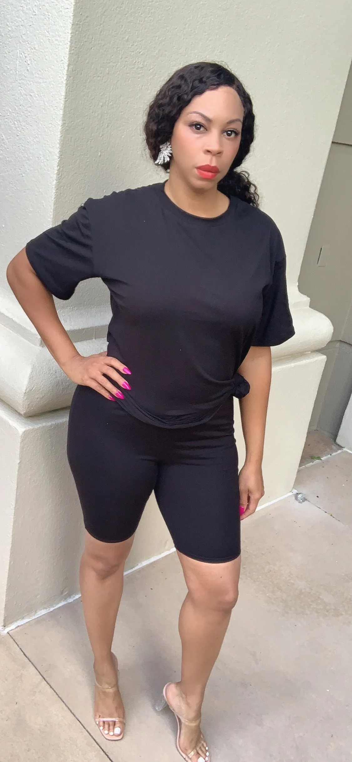 Solid T Shirt & Biker Shorts Set ***(COTTON-SPANDEX MATERIAL for Stretch)MULTIPLE COLORS IN STOCK‼️