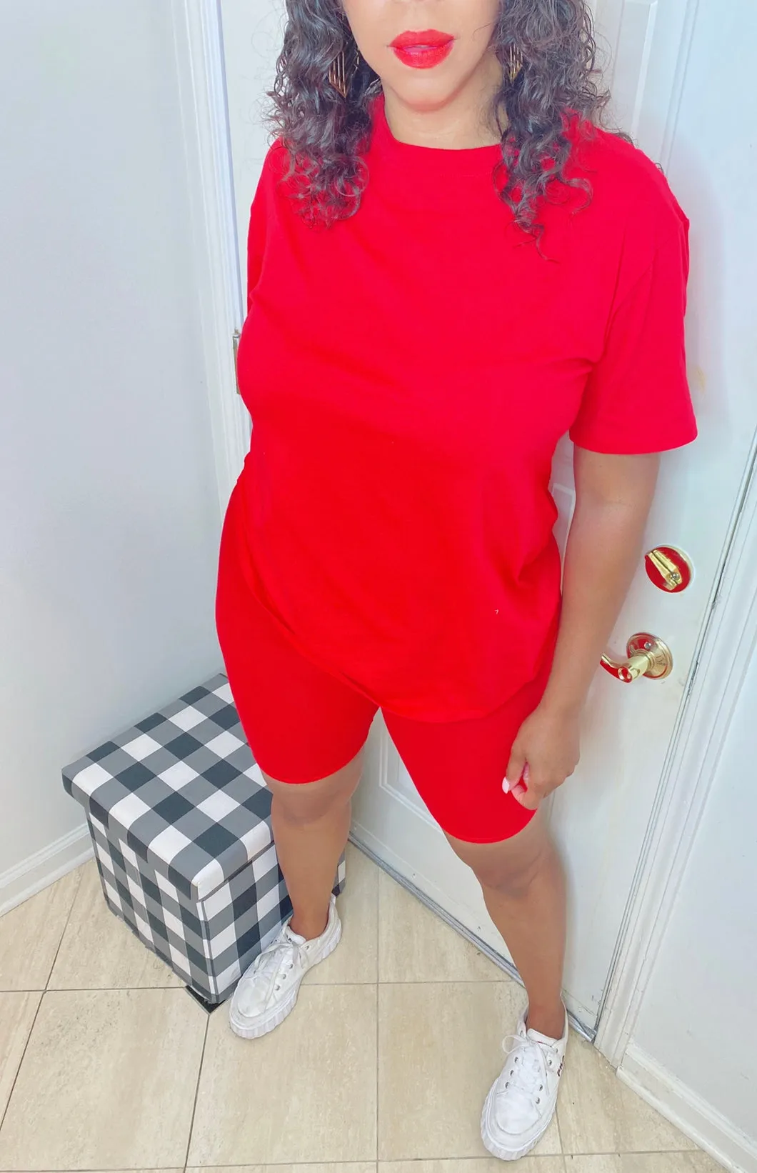 Solid T Shirt & Biker Shorts Set ***(COTTON-SPANDEX MATERIAL for Stretch)MULTIPLE COLORS IN STOCK‼️