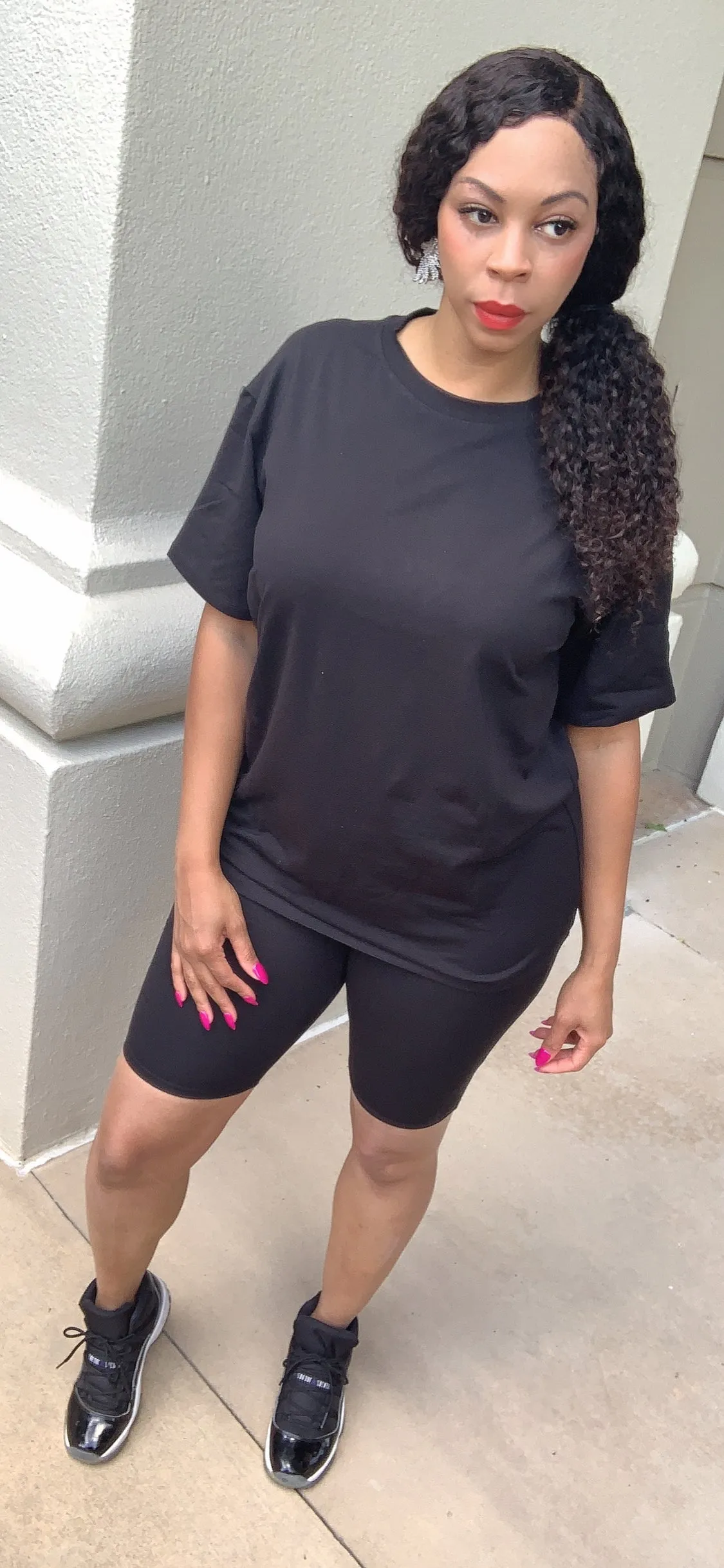 Solid T Shirt & Biker Shorts Set ***(COTTON-SPANDEX MATERIAL for Stretch)MULTIPLE COLORS IN STOCK‼️