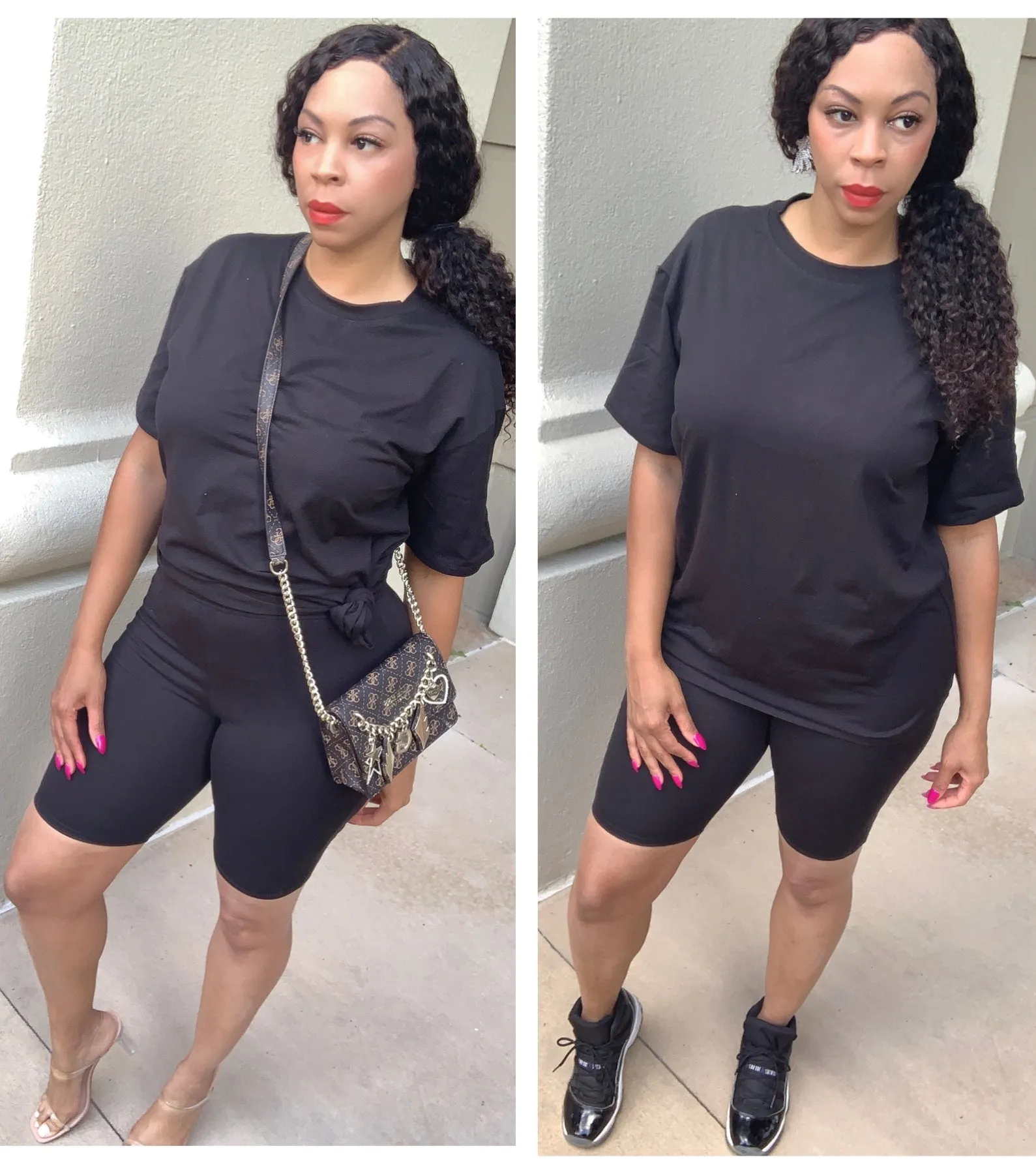 Solid T Shirt & Biker Shorts Set ***(COTTON-SPANDEX MATERIAL for Stretch)MULTIPLE COLORS IN STOCK‼️