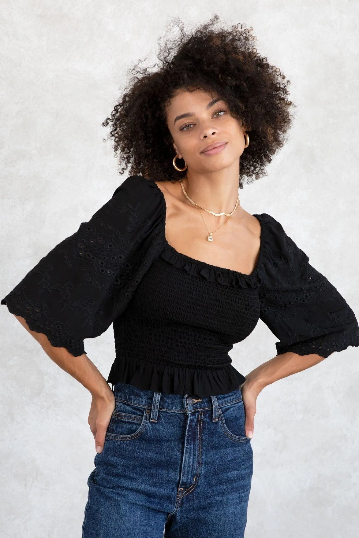 Sophia Smocked Eyelet Top