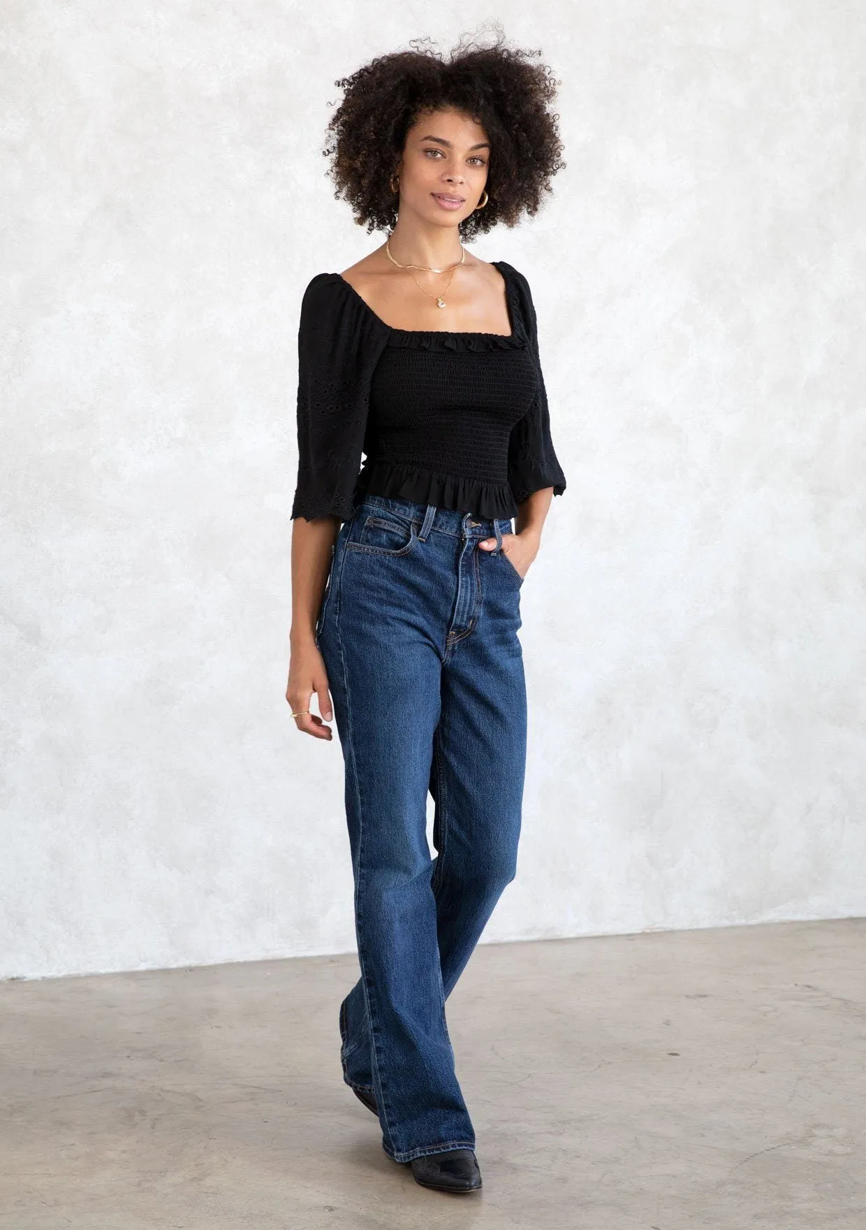 Sophia Smocked Eyelet Top