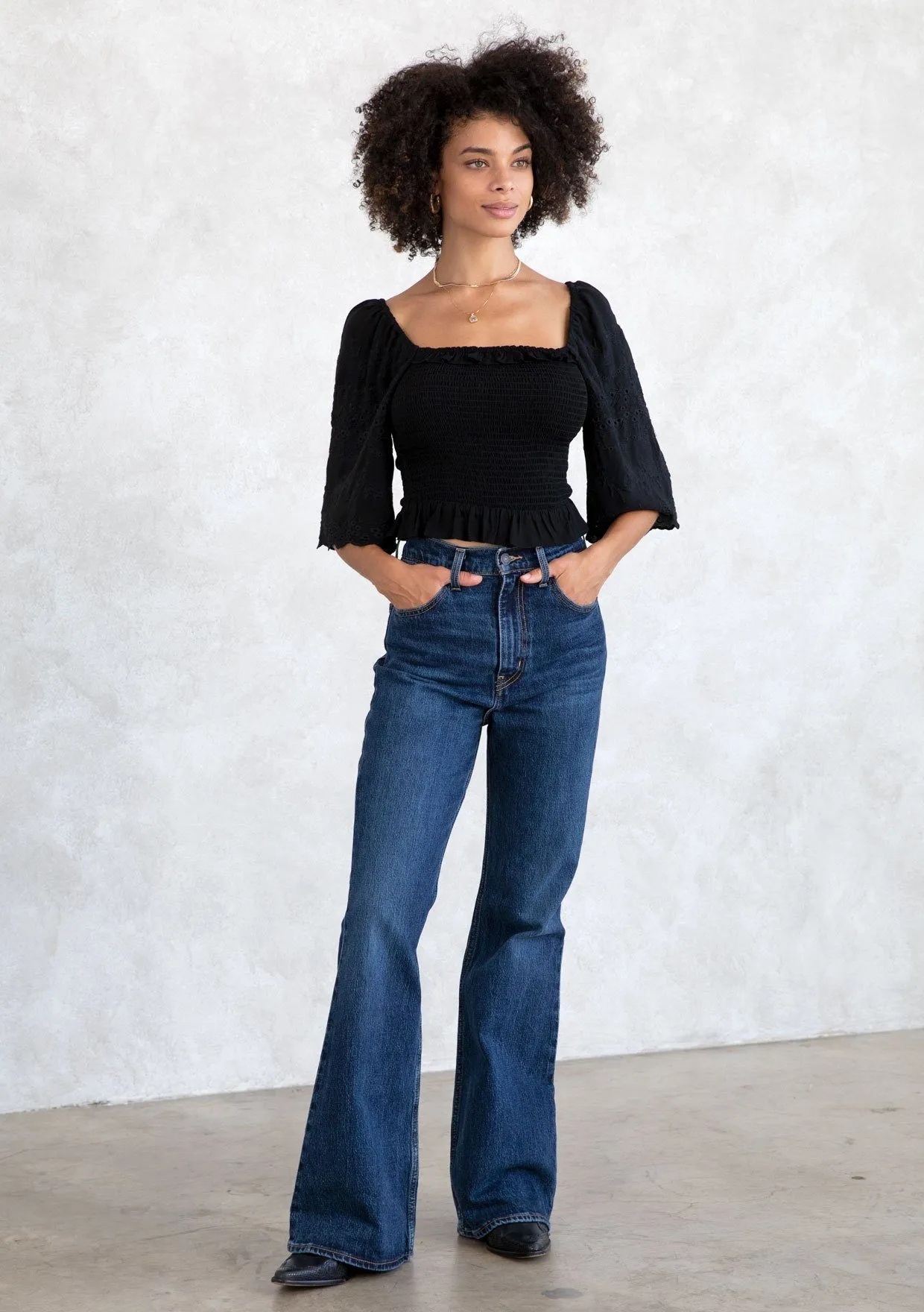 Sophia Smocked Eyelet Top