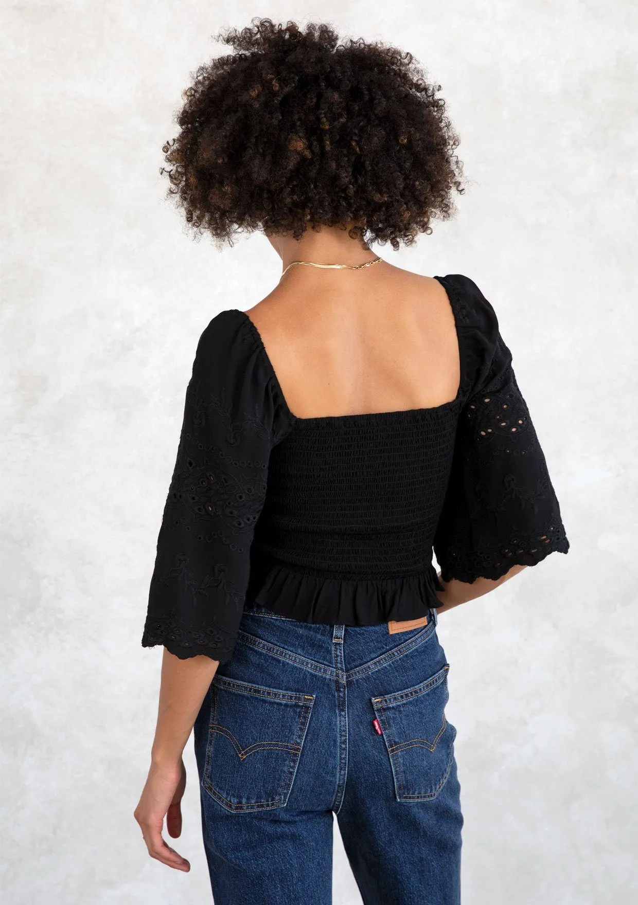 Sophia Smocked Eyelet Top