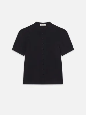 The Silk Gathered Top -- Navy